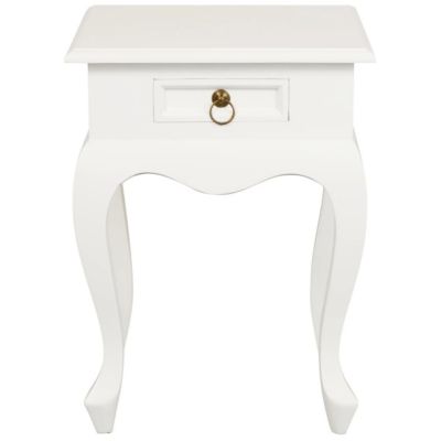 QUEEN ANN SOLID MAHOGANY TIMBER SINGLE DRAWER LAMP TABLE - WHITE
