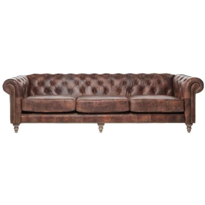 ELAINE 4-SEATER AGED LEATHER SOFA IN DISTRESSED BROWN