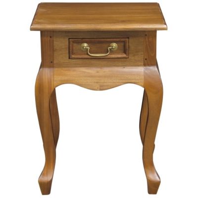 QUEEN ANN SOLID MAHOGANY TIMBER SINGLE DRAWER LAMP TABLE - LIGHT PECAN