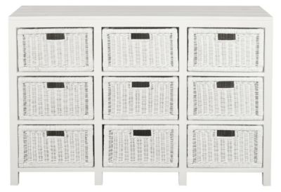 MAGENTO SOLID MAHOGANY TIMBER WOOD & WICKER 9 DRAWERS JUMBO SIZE DRESSER IN WHITE