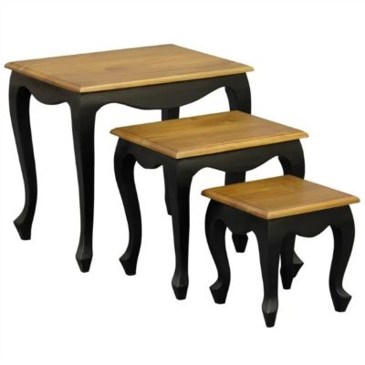 QUEEN ANN SOLID MAHOGANY NEST OF TABLES/SET OF 3 TABLES IN BLACK/CARAMEL