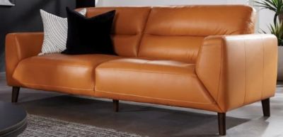 LOUANNE 3-SEATER REAL LEATHER SOFA SETTEE COUCH TANGERINE