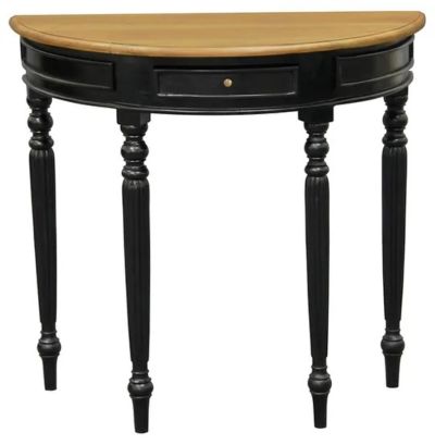 EMERY SOLID MAHOGNAY TIMBER HALF MOON ROUND CONSOLE/HALL TABLE 83CM - BLACK/CARAMEL