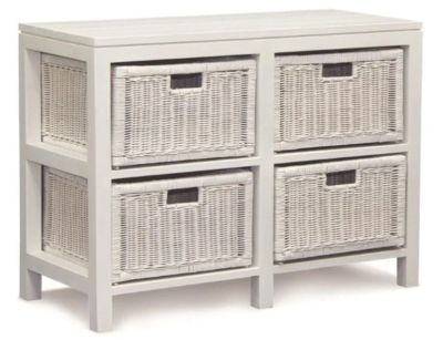 MAGENTO SOLID MAHOGANY TIMBER WOOD & WICKER 4 DRAWERS DRESSER IN WHITE