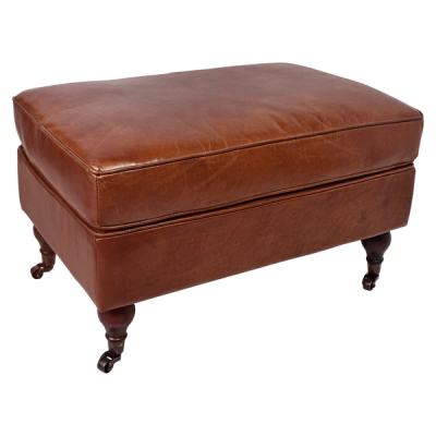 MEDIRERRANEAN AGED LEATHER OTTOMAN IN ORIGINAL AGED LEATHER