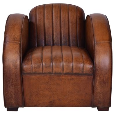 LOUIS AGED LEATHER ARMCHAIR IN LIGHT BROWN