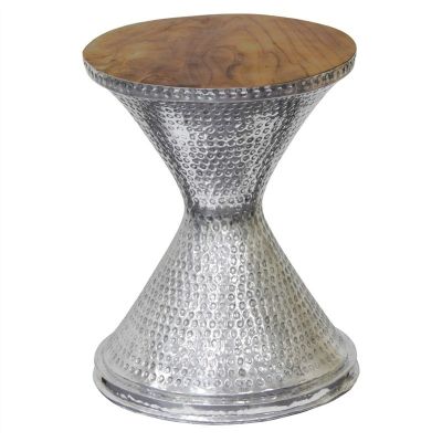 COPERNICUS ALUMINUM HOURGLASS SIDE TABLE/STOOL WITH TEAK TIMBER TOP