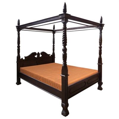ORLIA SOLID MAHOGANY TIMBER KING SIZE 4 POSTER BED IN CHOCOLATE