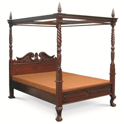 ORLIA SOLID MAHOGANY TIMBER QUEEN SIZE 4 POSTER BED IN MAHOGANY