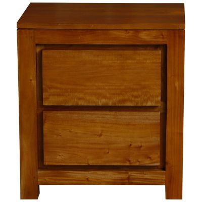 TANAKA SOLID MAHOGANY TIMBER BEDSIDE TABLE WITH 2 DRAWERS IN LIGHT PECAN