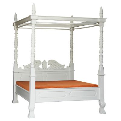 ORLIA SOLID MAHOGANY TIMBER QUEEN SIZE 4 POSTER BED IN WHITE