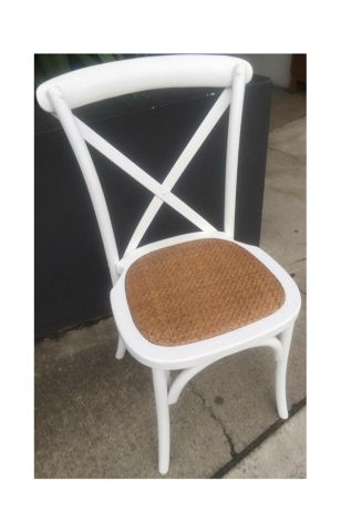MOFTAK STACKABLE FRENCH PROVINCIAL CROSSBACK DINING CHAIR WHITE BIRCH/RATTAN