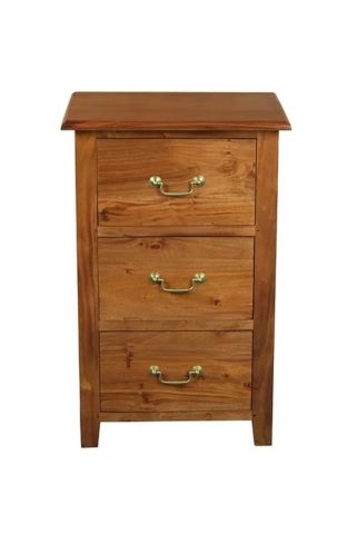 BENEDICT SOLID MAHOGANY TIMBER BEDSIDE TABLE WITH 3 DRAWERS IN LIGHT PECAN