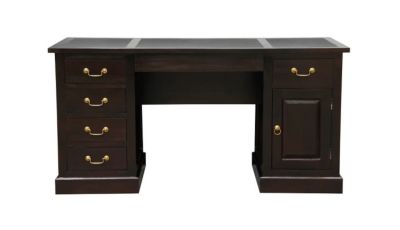 DAKOTA SOLID MAHOGANY TIMBER 160CM WRITING DESK WITH LEATHERETTE TOP - CHOCOLATE