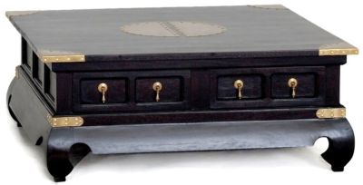 HIROKO SOLID MAHOGANY CHINESE STYLE 4 DRAWERS SQAURE COFFEE TABLE IN CHOCOLATE