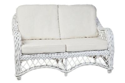 BALI WHITE RATTAN 2-SEATER SOFA, COUCH, SETTEE, LOVE SEAT WHITE UPHOLSTERY