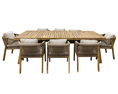 GLOUCESTER ACACIA WOOD & ROPE 9 - PIECE DINING SUITE