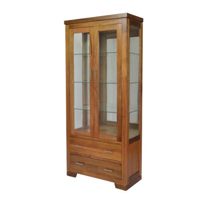ALDO TASMANINAN BLACKWOOD DISPLAY CABINET WITH A MIRRORED BACK AND TIMBER FRAME ON THE SIDE