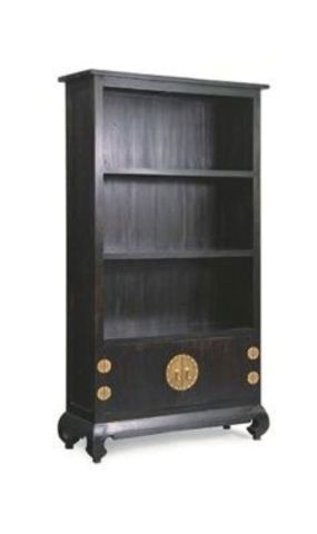 HIROKO SOLID MAHOGANY CHINESE STYLE 2 DOORS & 3 SHELVES BOOKCASE IN CHOCOLATE