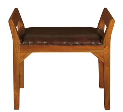 DELANY SOLID MAHOAGNY TIMBER SINGLE BENCH WITH GENUINE LEATHER SEAT IN LIGHT PECAN