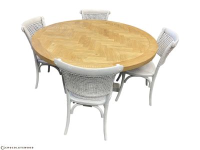 GIBRALTAR ROUND DINING TABLE IN 1400MM + 4 MARSEILLE WHITE DINING CHAIRS