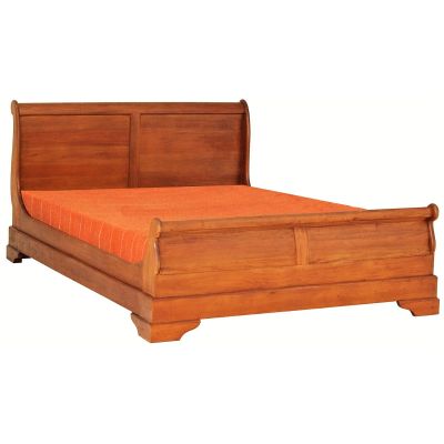 BRADY SLEIGH SOLID MAHOGANY TIMBER QUEEN BED IN LIGHT PECAN