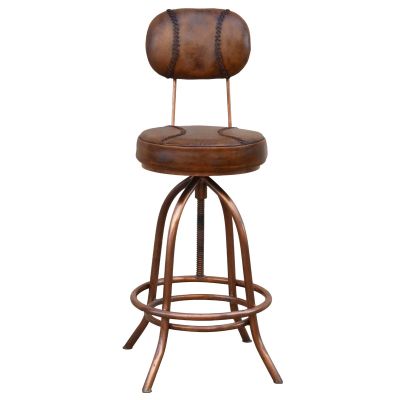 INDUSTRIAL LEATHER WIND UP BAR CHAIR/BAR STOOL IRON & LEATHER