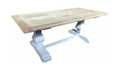 CLIFTON RUSTIC RECYCLED ELM DINING TABLE HAMPTONS STYLE 200CM - NATURAL DRIFTWOOD TOP/WHITE PEDESTAL