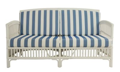 SHIPTON RATTAN SOFA SETTEE COUCH WITH CUSHION WHITE/NAVY 2.5 SEATER WITH AN ADDITIONAL OUTDOOR CUSHION COVER IN BLUE & WHITE STRIPE