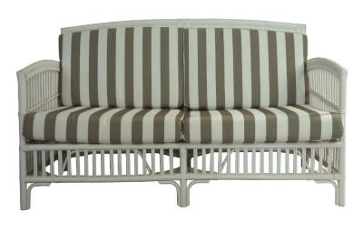 SHIPTON RATTAN SOFA SETTEE COUCH WITH CUSHION WHITE/NAVY 2.5 SEATER WITH AN ADDITIONAL OUTDOOR CUSHION COVER IN BROWN & WHITE STRIPE