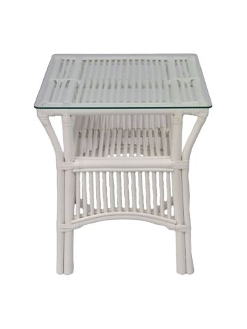 HENDERSON GLASS TOP RATTAN SIDE TABLE IN WHITE