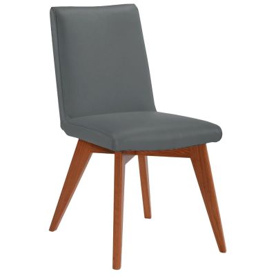 LILLY TOP GRAIN LEATHER DINING CHAIR GREY/BLACKWOOD