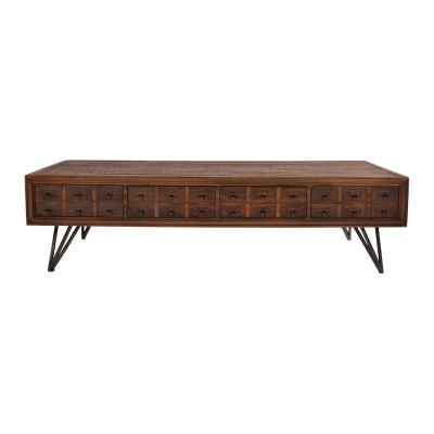 MADELEINE 160CM COFFEE TABLE WITH PHARMACY DRAWERS IN RECYCLED FIR WOOD