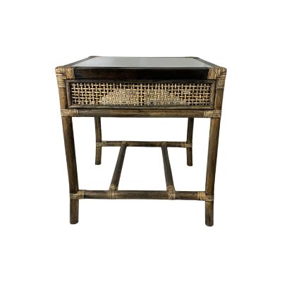 CAMINO RATTAN & MANGO LAMP TABLE BLACK SHADOW WITH GLASS TOP