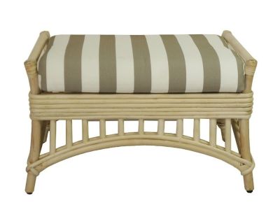 DENIZE HAMPTONS RATTAN OTTOMAN/POUF/FOOTSTOOL WITH CUSHION NATURAL/WHITE AND AN ADDITIONAL OUTDOORS COVER IN BROWN & WHITE STRIPES
