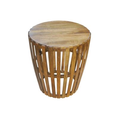 MOWGLI SOLID MANGO WOOD ROUND LAMP/SIDE TABLE IN A RUSTIC FINISH
