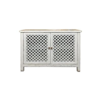 RAFAEL RECYCLED ELM BUFFET IN WHITE WITH A RUBBED BACK FINISH & 2 LATTICE DOORS