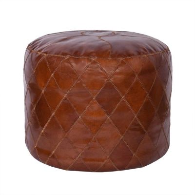 Ronnie Round Ottoman in Aged Leather