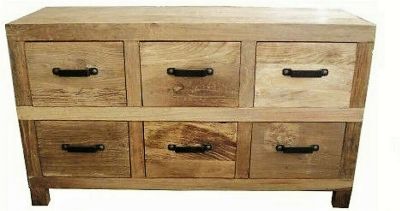 RUSTIC COUNTRY STYLE 6-DRAWER SIDEBOARD BUFFET W/ IRON HANDLES RECYCLED ELM