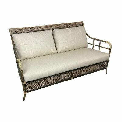 CAMINO RATTAN & MANGO 2.5-SEATER SOFA COUCH BLACK SHADOW W/ BELIZE TAUPE FABRIC