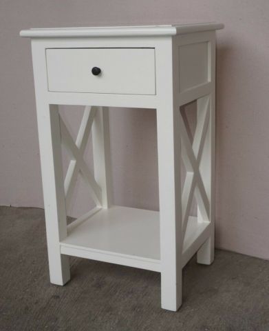 SHEBA SOLID MAHOAGNY BEDSIDE TABLE/NIGHTSTAND WITH 1 DRAWER & AND 1 SHELF IN SOLID WHITE