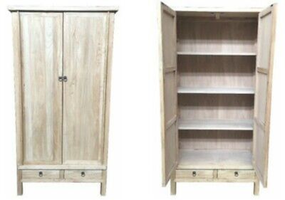 SHULI CHINESE ANTIQUE REPRODUCTION 2 DOORS & 2 DRAWERS LINEN CABINET RECLAIMED ELM