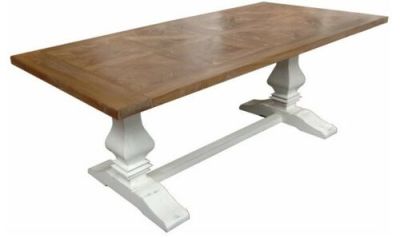KENSIT PARQUETRY TOP RECYCLED ELM DINING TABLE IN 2 TONE FINISH 200CM