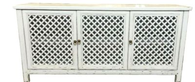 RAFAEL RECYCLED ELM BUFFET IN WHITE WITH A RUBBED BACK FINISH & 3 LATTICE DOORS