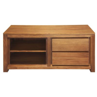 TANAKA SOLID MAHOGANY TV UNIT 120CM WITH 2 DRAWERS IN LIGHT PECAN