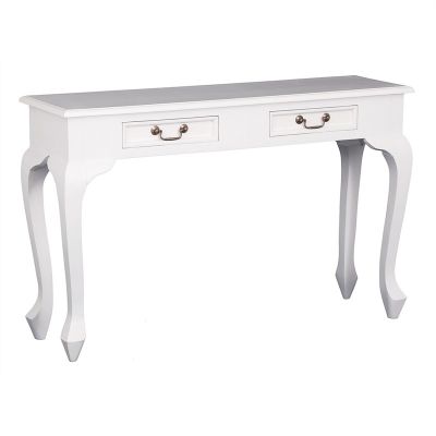 STEWART QUEEN ANN STYLE SOLID MAHOGANY 2 DRAWERS 120CM CONSOLE TABLE IN WHITE