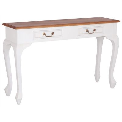 STEWART QUEEN ANN STYLE SOLID MAHOGANY 2 DRAWERS 120CM CONSOLE TABLE WHITE/CARAMEL