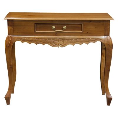 GABRIELLE QUEEN ANN CARVED SOLID MAHOGANY 1 DRAW 90CM CONSOLE TABLE IN LIGHT PECAN