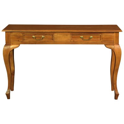 STEWART QUEEN ANN STYLE SOLID MAHOGANY 2 DRAWERS 120CM CONSOLE TABLE IN LIGHT PECAN