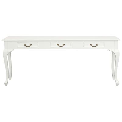 STEWART QUEEN ANN STYLE SOLID MAHOGANY 3 DRAWERS 180CM CONSOLE TABLE IN SOLID WHITE
